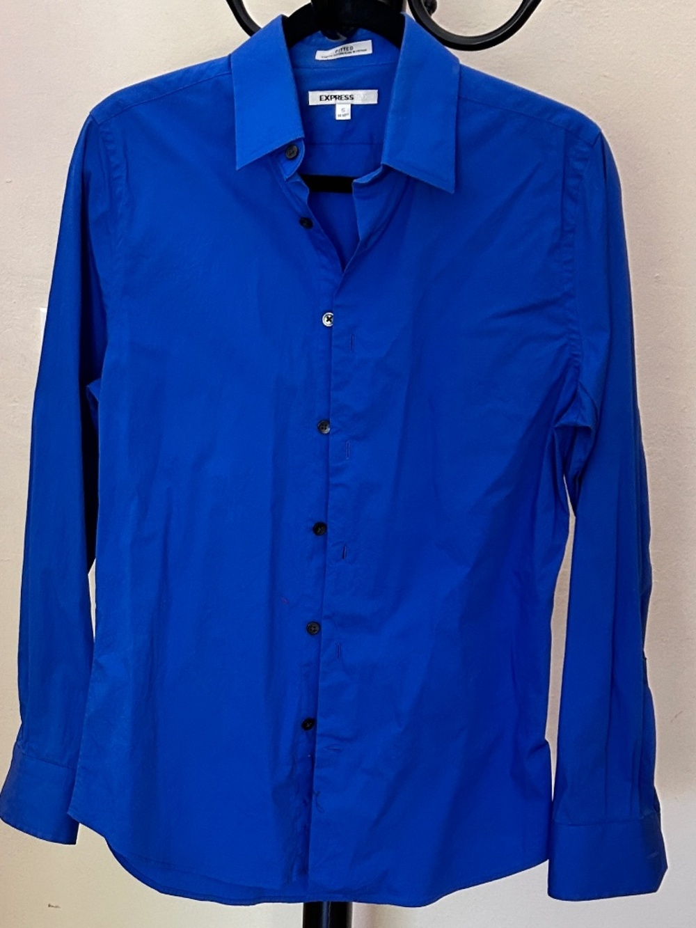 Express Fitted Stretch Cotton Blue Shirt 14-14.5